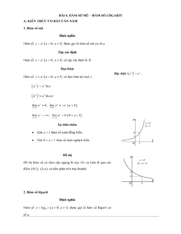 Chuyên đề Hàm số mũ - Hàm số logarit Đại số Lớp 12