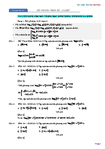 Chuyên đề Ôn thi THPTQG - Chuyên đề 20: Bất phương trình mũ, logarit (Mức 5-6 điểm)
