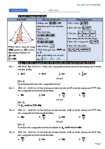 Chuyên đề Ôn thi THPTQG - Chuyên đề 21: Khối nón (Mức 5-6 điểm)