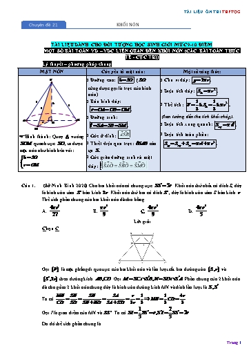 Chuyên đề Ôn thi THPTQG - Chuyên đề 21: Khối nón (Mức 9-10 điểm)