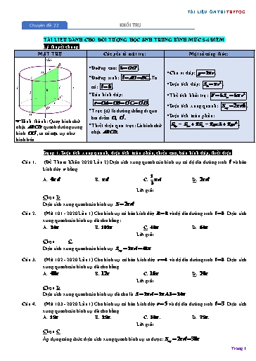 Chuyên đề Ôn thi THPTQG - Chuyên đề 22: Khối trụ (Mức 5-6 điểm)