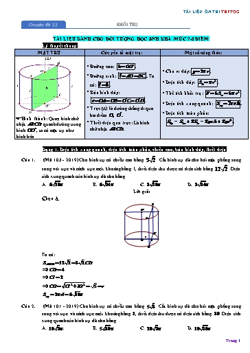 Chuyên đề Ôn thi THPTQG - Chuyên đề 22: Khối trụ (Mức 7-8 điểm)