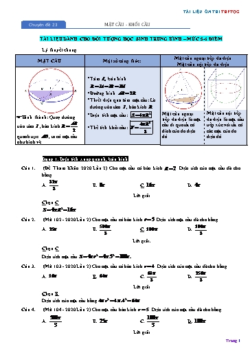 Chuyên đề Ôn thi THPTQG - Chuyên đề 23: Mặt cầu, khối cầu (Mức 5-6 điểm)