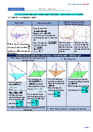 Chuyên đề Ôn thi THPTQG - Chuyên đề 23: Mặt cầu, khối cầu (Mức 7-8 điểm)