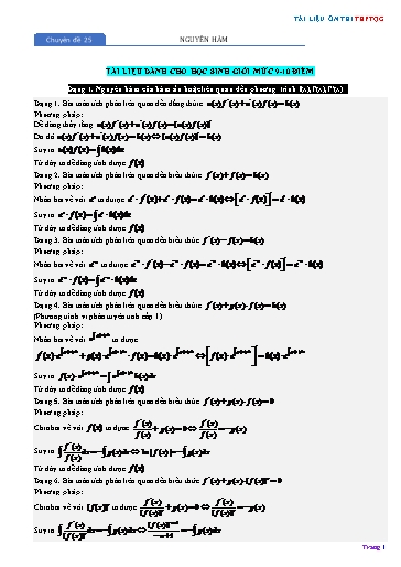 Chuyên đề Ôn thi THPTQG - Chuyên đề 25: Nguyên hàm (Mức 9-10 điểm)