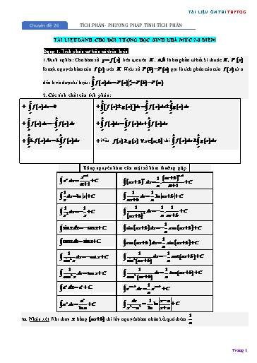 Chuyên đề Ôn thi THPTQG - Chuyên đề 26: Tích phân (Mức 7-8 điểm) Chuyên đề Ôn thi THPTQG - Chuyên đề 26: Tích phân (Mức 7-8 điểm)