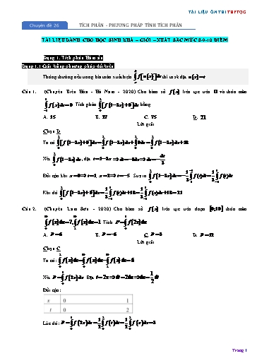 Chuyên đề Ôn thi THPTQG - Chuyên đề 26: Tích phân (Mức 9-10 điểm)