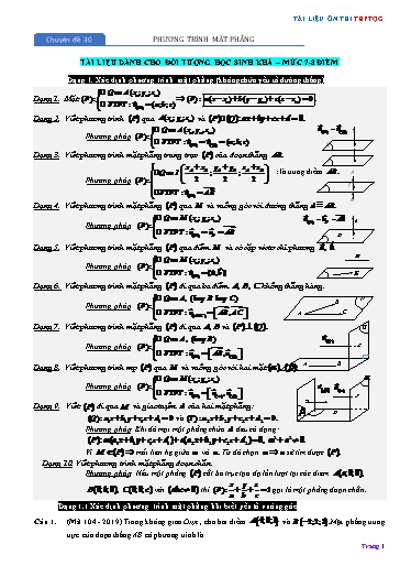 Chuyên đề Ôn thi THPTQG - Chuyên đề 30: Phương trình mặt phẳng (Mức 7-8 điểm)