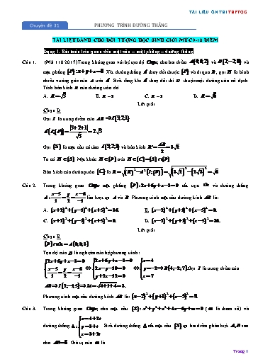 Chuyên đề Ôn thi THPTQG - Chuyên đề 31: Phương trình đường thẳng (Mức 9-10 điểm) - Phần 1