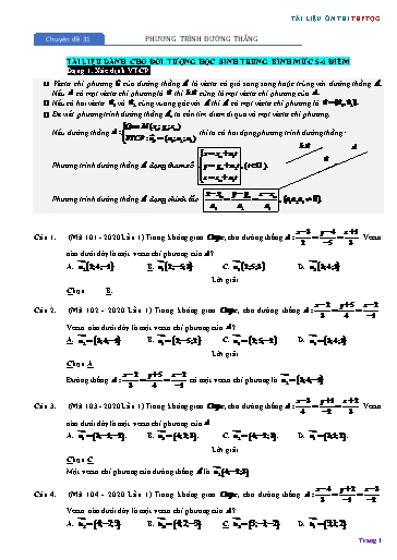 Chuyên đề Ôn thi THPTQG - Chuyên đề 31: Phương trình đường thẳng (Mức 5-6 điểm) Chuyên đề Ôn thi THPTQG - Chuyên đề 31: Phương trình đường thẳng (Mức 5-6 điểm)