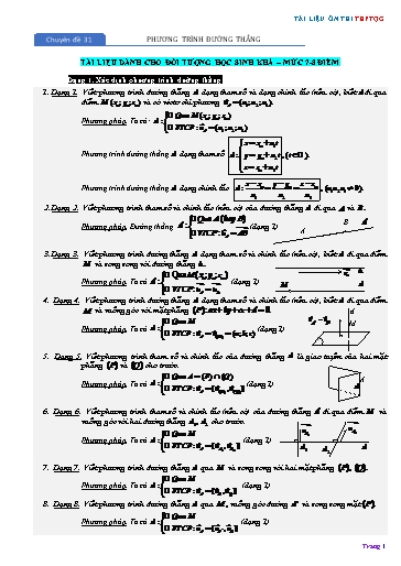 Chuyên đề Ôn thi THPTQG - Chuyên đề 31: Phương trình đường thẳng (Mức 7-8 điểm) - Phần 1 Chuyên đề Ôn thi THPTQG - Chuyên đề 31: Phương trình đường thẳng (Mức 7-8 điểm) - Phần 1