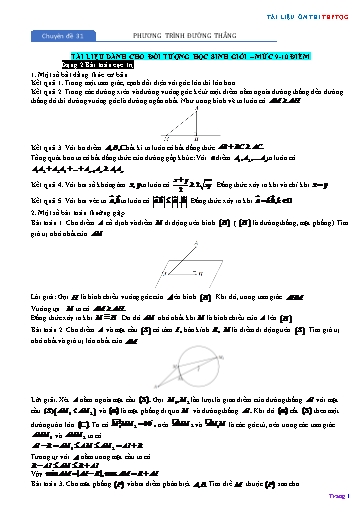 Chuyên đề Ôn thi THPTQG - Chuyên đề 31: Phương trình đường thẳng (Mức 9-10 điểm) - Phần 2
