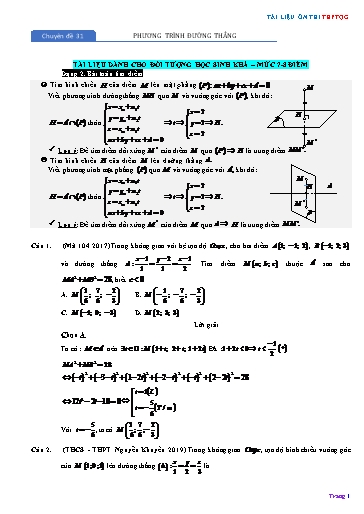 Chuyên đề Ôn thi THPTQG - Chuyên đề 31: Phương trình đường thẳng (Mức 7-8 điểm) - Phần 2