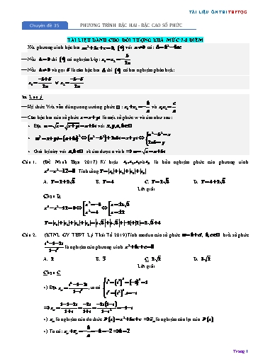 Chuyên đề Ôn thi THPTQG - Chuyên đề 35: Phương trình bậc hai (Mức 7-8 điểm)