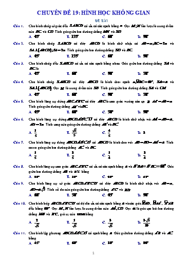 Chuyên đề Ôn thi TN THPT - Chuyên đề 19: Hình học không gian Chuyên đề Ôn thi TN THPT - Chuyên đề 19: Hình học không gian