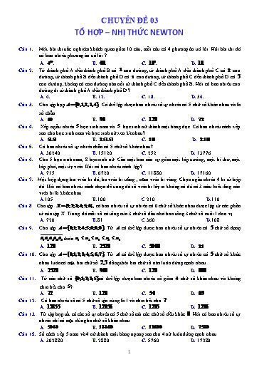 Chuyên đề Ôn thi TN THPT - Chuyên đề 3: Tổ hợp, nhị thức Newton
