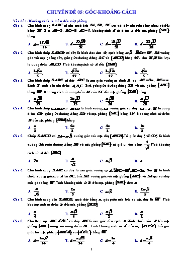 Chuyên đề Ôn thi TN THPT - Chuyên đề 5: Góc, khoảng cách
