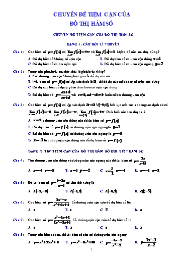 Chuyên đề Ôn thi TN THPT - Chuyên đề 9: Tiệm cận của đồ thị hàm số Chuyên đề Ôn thi TN THPT - Chuyên đề 9: Tiệm cận của đồ thị hàm số