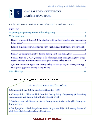 Chuyên đề Ôn thi vào 10 - Chủ đề: Các bài toán chứng minh 3 điểm thẳng hàng