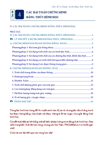 Chuyên đề Ôn thi vào 10 - Chủ đề: Các bài toán chứng minh đẳng thức hình học