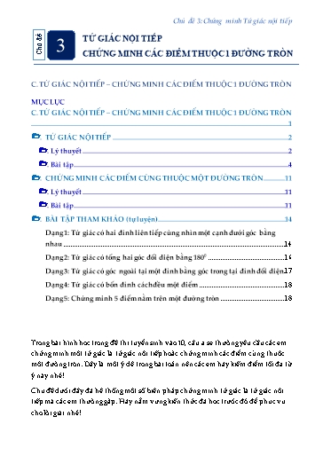 Chuyên đề Ôn thi vào 10 - Chủ đề: Chứng minh Tứ giác nội tiếp