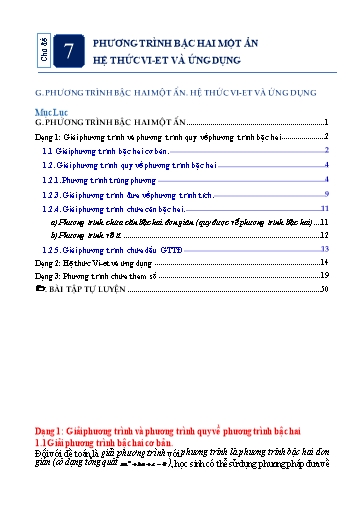 Chuyên đề Ôn thi vào 10 - Chủ đề: Phương trình bậc hai một ẩn hệ thức Vi-et và ứng dụng
