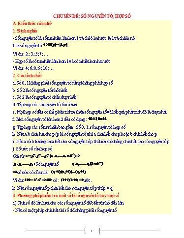 Chuyên đề Số nguyên tố - Bồi dưỡng HSG Toán 8
