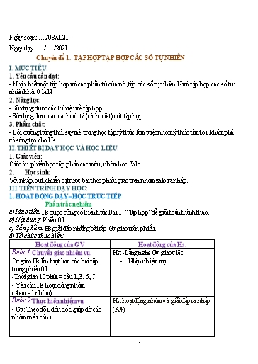 Giáo án Chuyên đề dạy thêm - Chủ đề 1: Tập hợp các số tự nhiên - Toán 6 Sách Cánh diều