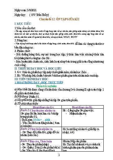 Giáo án Chuyên đề dạy thêm - Chủ đề 12: Ôn tập giữa kì I - Toán 6 Sách Cánh diều