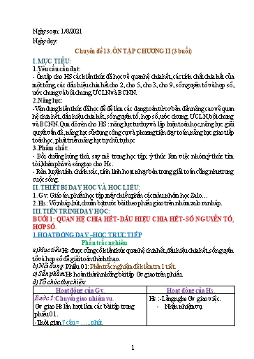 Giáo án Chuyên đề dạy thêm - Chủ đề 13: Ôn tập chương II - Toán 6 Sách Cánh diều