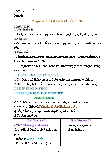 Giáo án Chuyên đề dạy thêm - Chủ đề 16: Làm tròn và ước lượng - Toán 6 Sách Cánh diều