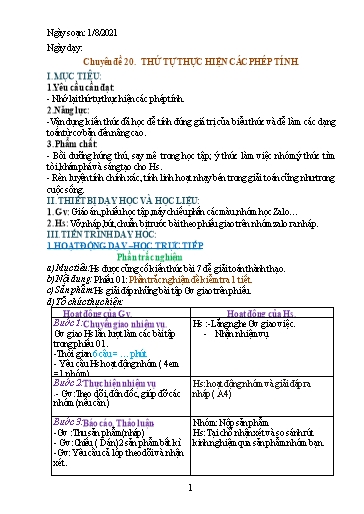 Giáo án Chuyên đề dạy thêm - Chủ đề 20: Thứ tự thực hiện các phép tính - Toán 6 Sách Cánh diều