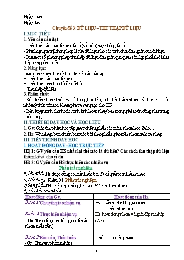 Giáo án Chuyên đề dạy thêm - Chủ đề 3: Dữ liệu, thu thập dữ liệu - Toán 6 Sách Cánh diều