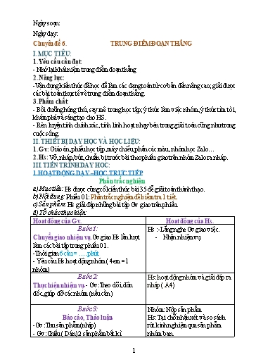 Giáo án Chuyên đề dạy thêm - Chủ đề 6: Trung điểm đoạn thẳng - Toán 6 Sách Cánh diều