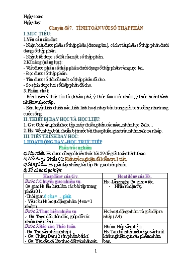Giáo án Chuyên đề dạy thêm - Chủ đề 7: Tính toán với số thập phân - Toán 6 Sách Cánh diều