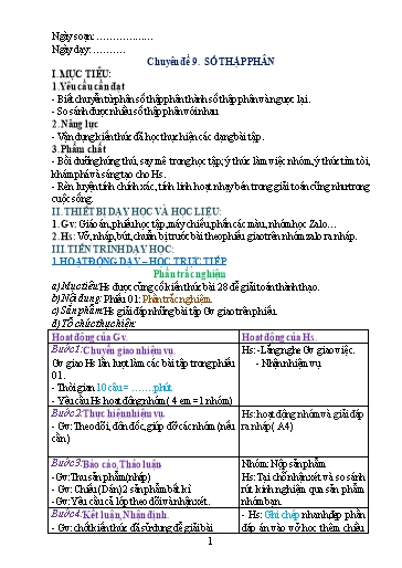 Giáo án Chuyên đề dạy thêm - Chủ đề 9: Số thập phân - Toán 6 Sách Cánh diều
