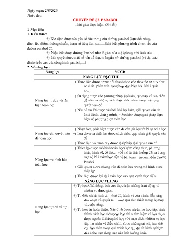 Giáo án Chuyên đề Toán 10 - Bài 3: Parabol - Sách Cánh diều Giáo án Chuyên đề Toán 10 - Bài 3: Parabol - Sách Cánh diều