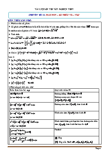 Tài liệu ôn thi tốt nghiệp THPT - Chuyên đề 29: Max, Min, Số phức VD-VDC Tài liệu ôn thi tốt nghiệp THPT - Chuyên đề 29: Max, Min, Số phức VD-VDC