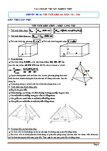 Tài liệu ôn thi tốt nghiệp THPT - Chuyên đề 30: Thể tích khối đa diện (Phần 1) Tài liệu ôn thi tốt nghiệp THPT - Chuyên đề 30: Thể tích khối đa diện (Phần 1)