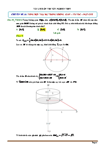 Tài liệu ôn thi tốt nghiệp THPT - Chuyên đề 35: Tổng hợp tọa độ trong không gian (Mặt cầu) VD-VDC Tài liệu ôn thi tốt nghiệp THPT - Chuyên đề 35: Tổng hợp tọa độ trong không gian (Mặt cầu) VD-VDC