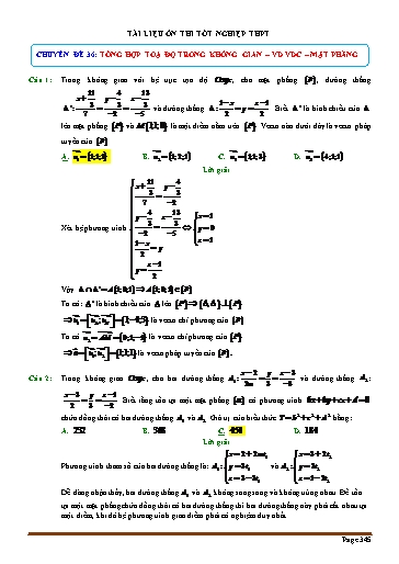 Tài liệu ôn thi tốt nghiệp THPT - Chuyên đề 36: Tổng hợp tọa độ trong không gian (Mặt phẳng) VD-VDC Tài liệu ôn thi tốt nghiệp THPT - Chuyên đề 36: Tổng hợp tọa độ trong không gian (Mặt phẳng) VD-VDC