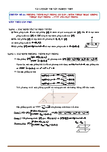 Tài liệu ôn thi tốt nghiệp THPT - Chuyên đề 6: Phương trình mặt phẳng, điểm thuộc hoặc không thuộc mặt phẳng, VTPT của mặt phẳng