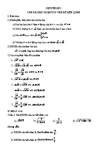 Bài tâp Chuyên đề căn bậc hai và một số vấn đề liên quan Toán 9