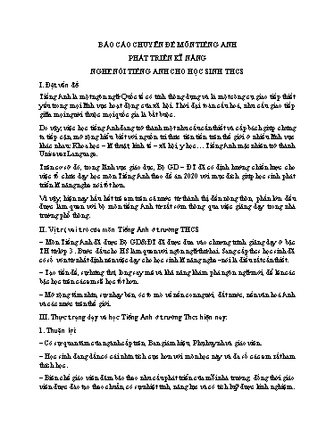 Báo cáo Chuyên đề tiếng Anh - Phát triển kĩ năng nghe nói tiếng Anh cho học sinh THCS