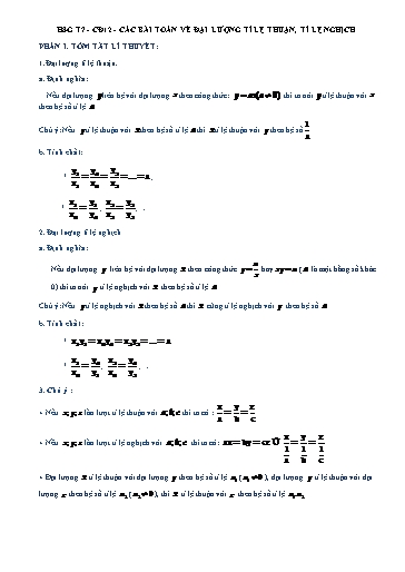 Bộ 19 Chuyên đề Bồi dưỡng HSG Toán 7 - Chuyên đề 12: Các bài toán về đại lượng tỉ lệ thuận, tỉ lệ nghịch