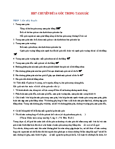 Bộ 19 Chuyên đề Bồi dưỡng HSG Toán 7 - Chuyên đề 14: Góc trong tam giác