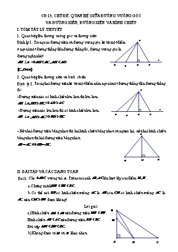 Bộ 19 Chuyên đề Bồi dưỡng HSG Toán 7 - Chuyên đề 15: Quan hệ giữa đường vuông góc và đường xiên, đường xiên và hình chiếu