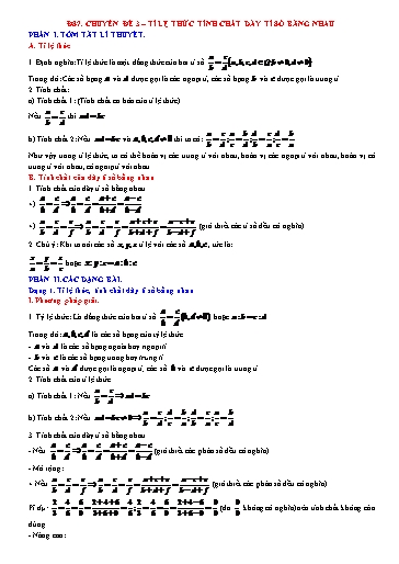Bộ 19 Chuyên đề Bồi dưỡng HSG Toán 7 - Chuyên đề 3: Tỉ lệ thức, tính chất dãy tỉ số bằng nhau