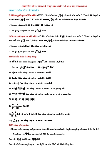 Bộ 19 Chuyên đề Bồi dưỡng HSG Toán 7 - Chuyên đề 7: Tìm giá trị lớn nhất, giá trị nhỏ nhất