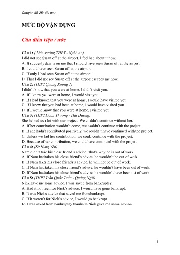 Bộ 24 Chuyên đề Bài tập ôn thi THPT môn tiếng Anh - Chuyên đề 24: Nối câu (Mức độ vận dụng)